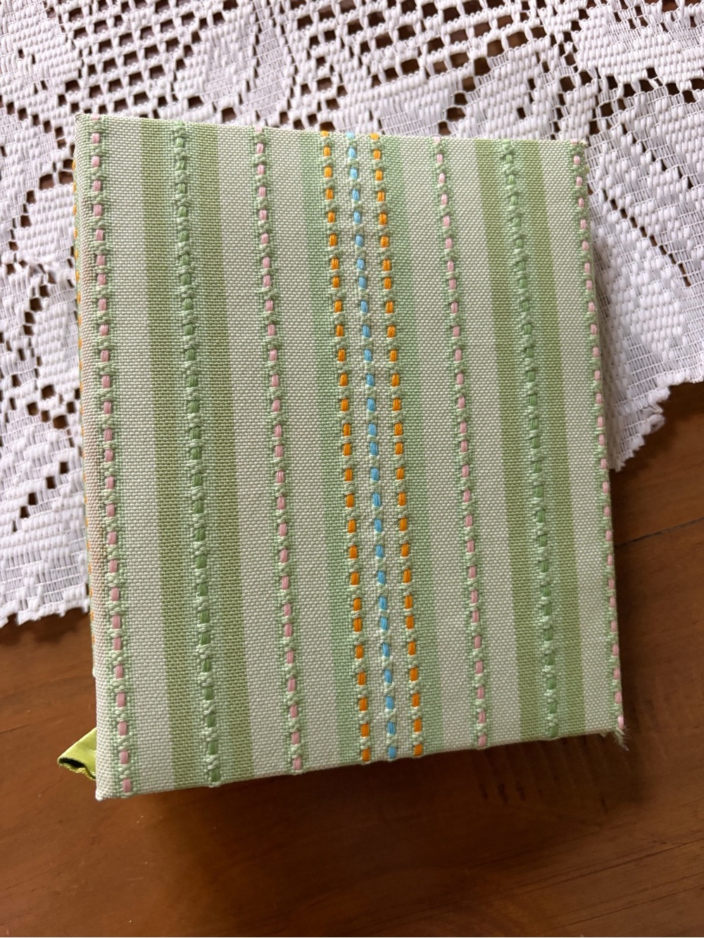 VTG  Striped Green Fabric Baby Album with Embroidered Accents
4x6 

Baby Decor